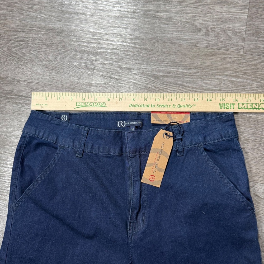 Our Republic For All Womens High Rise‎ Trouser Wide Leg Dark Wash Denim Jeans 14 - Picture 4 of 9